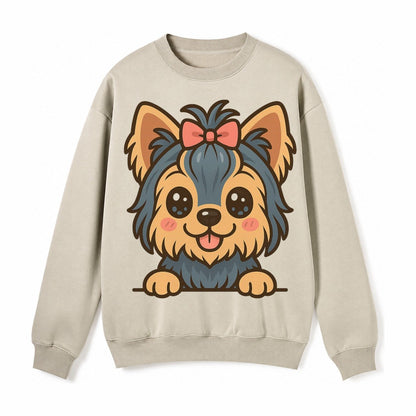 Yorkshire Terrier Modern Tiny Dog Logo Fleece Sweatshirt – Light Khaki