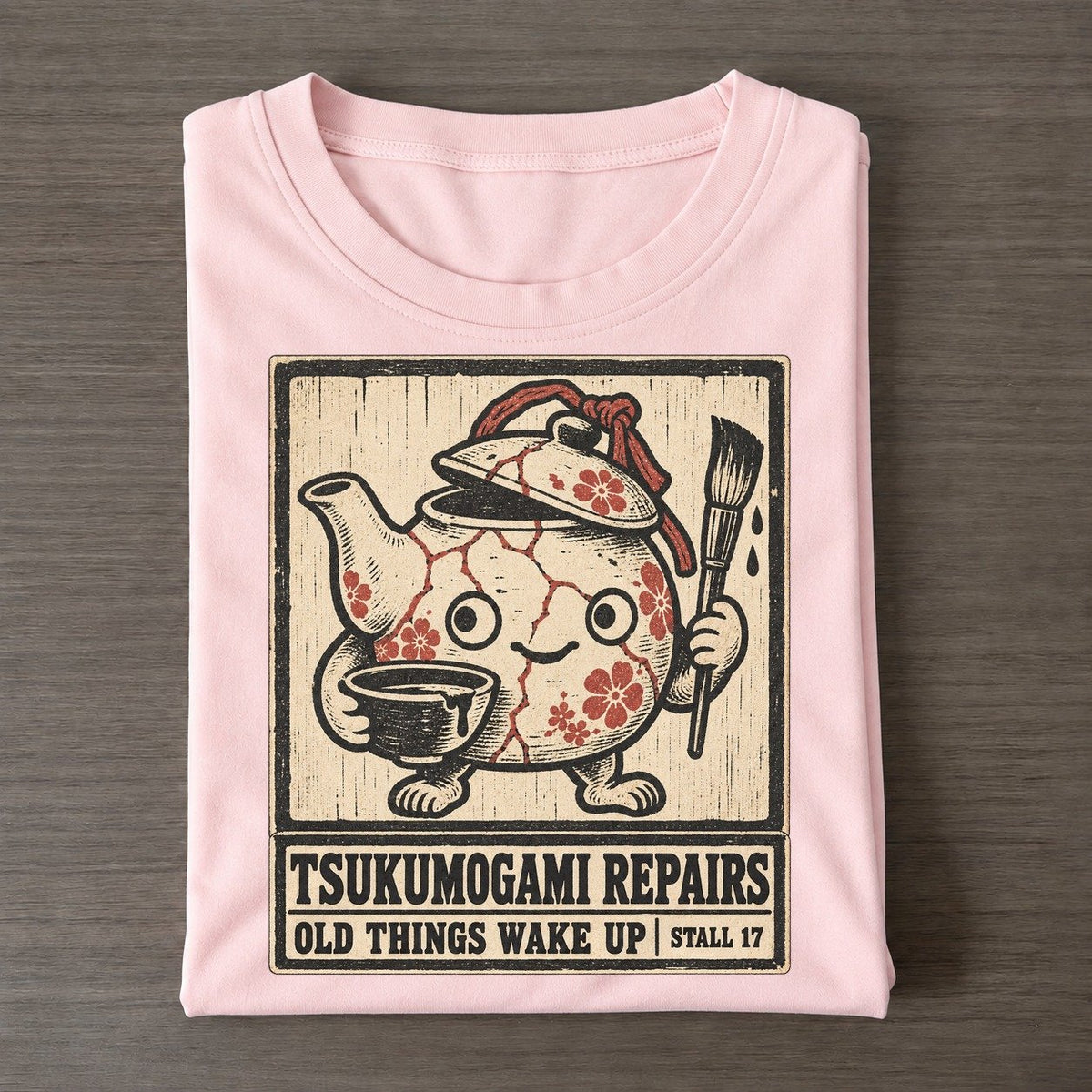 Tsukumogami Repairs Yokai Night Market Classic T-shirt – Pink