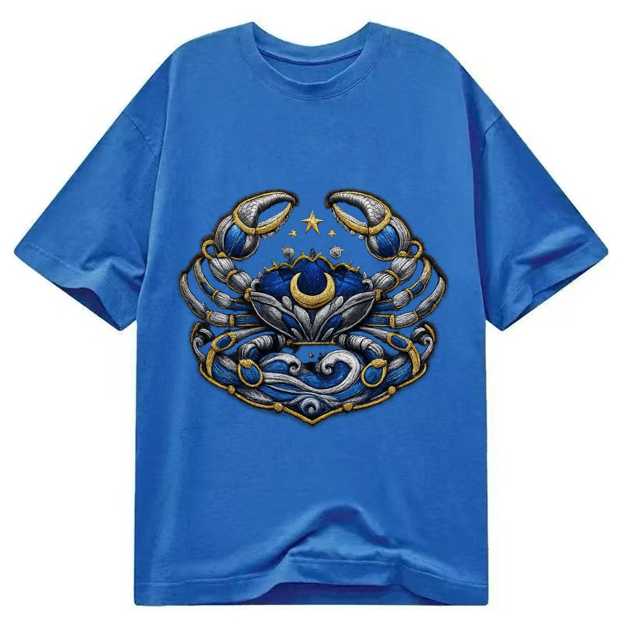 Embroidered Patch Design Cancer Crab Protective Crab In Silv Classic T-shirt – Blue