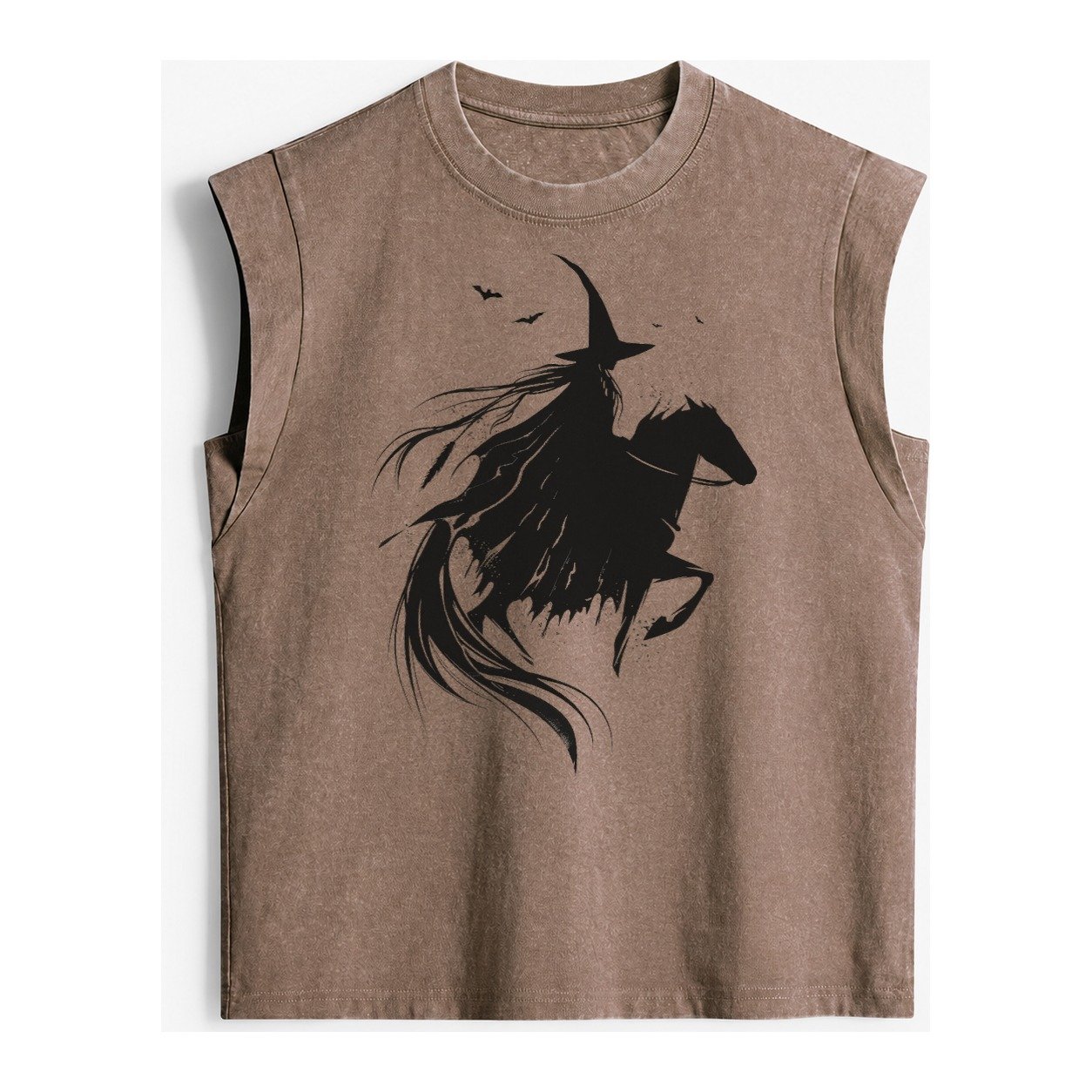 Witch On Horse Vintage Washed Tank – Brown
