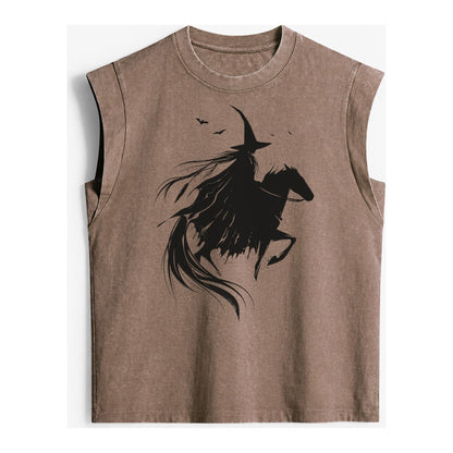 Witch On Horse Vintage Washed Tank – Brown