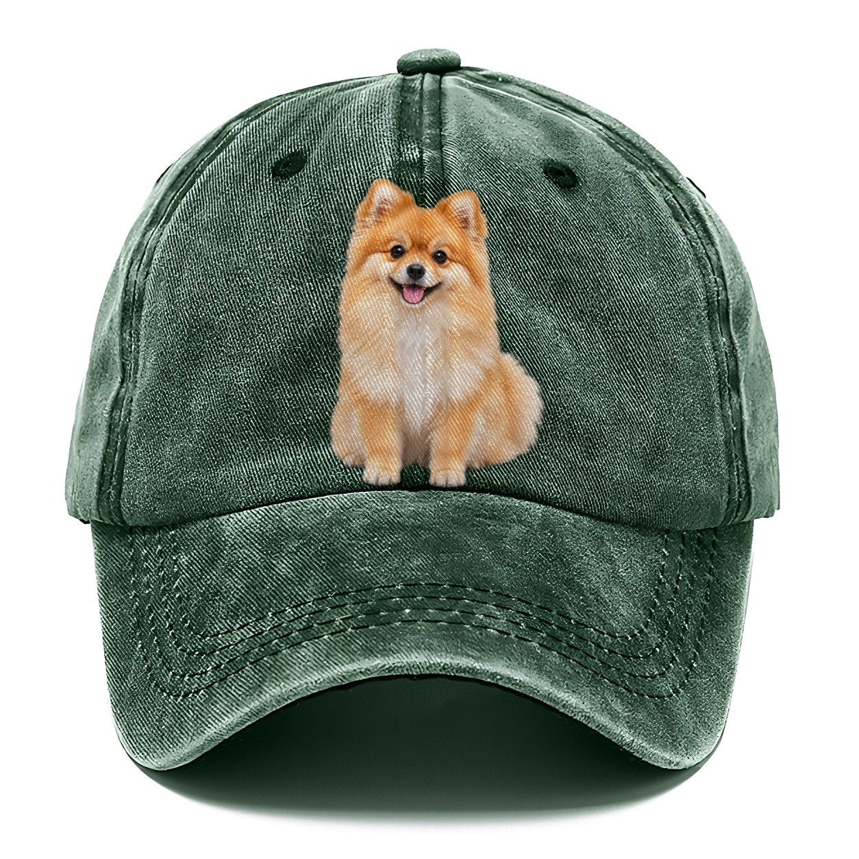 Pomeranian Sitting Top Breeds Classic Cap – Forest Mist