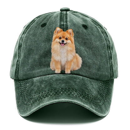 Pomeranian Sitting Top Breeds Classic Cap – Forest Mist