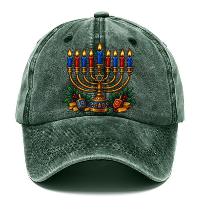 Hanukkah Menorah Cozy Judaism Heritage Classic Cap – Forest Mist
