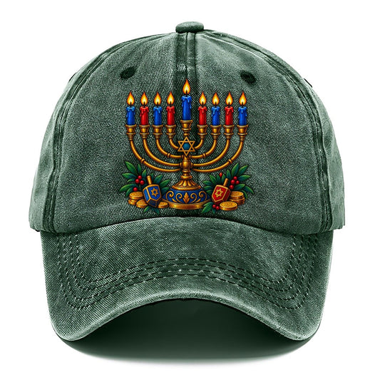 Hanukkah Menorah Cozy Judaism Heritage Classic Cap – Forest Mist