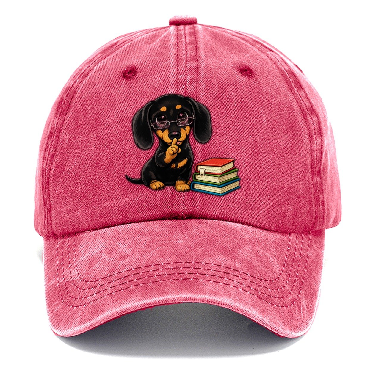 Dachshund Librarian Shushing World Classic Cap – Pomegranate Blush