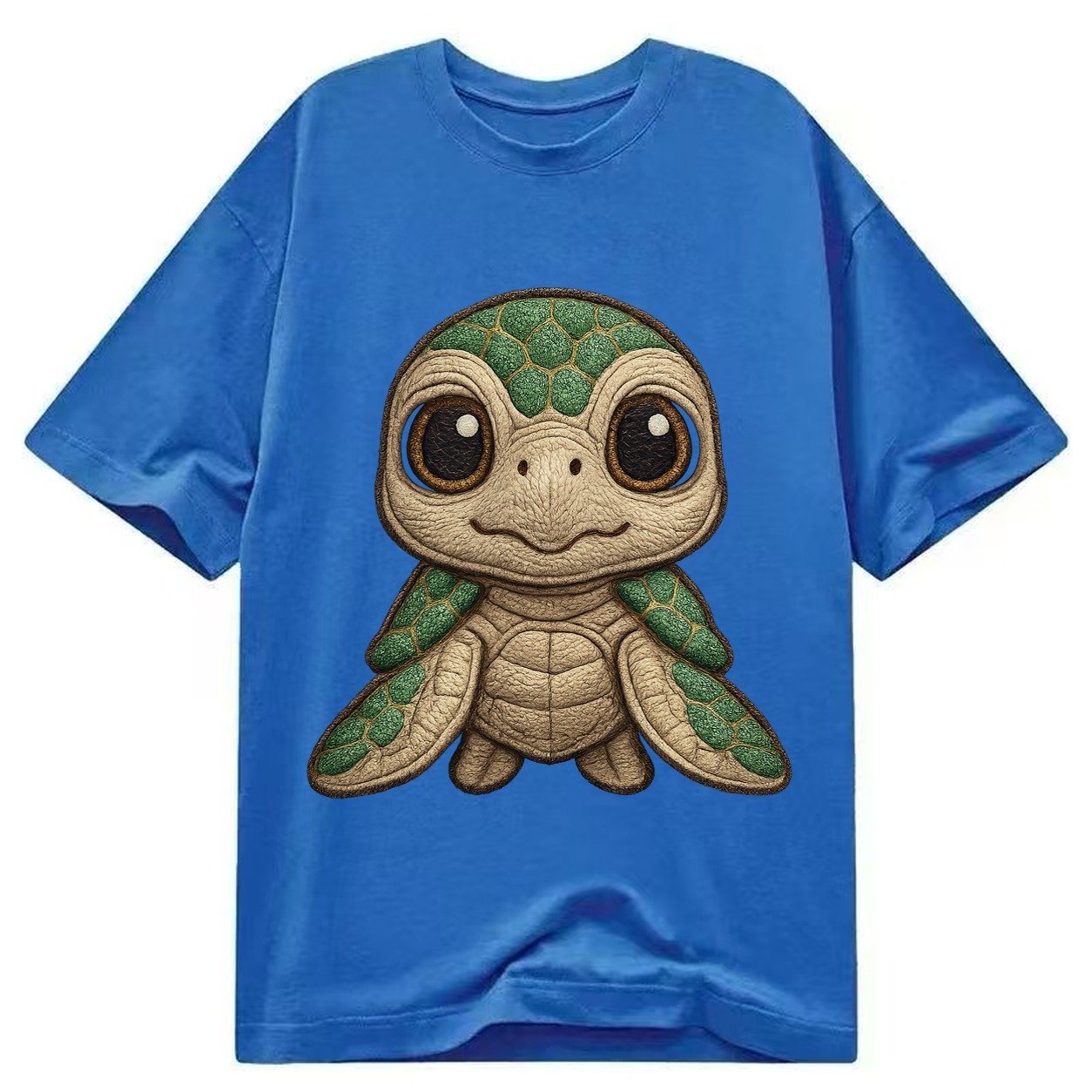 Baby Green Sea Turtle Emerald Shell Large Innocent Brown Eye Classic T-shirt – Blue