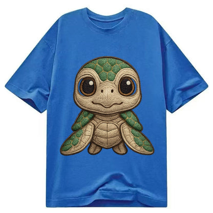 Baby Green Sea Turtle Emerald Shell Large Innocent Brown Eye Classic T-shirt – Blue