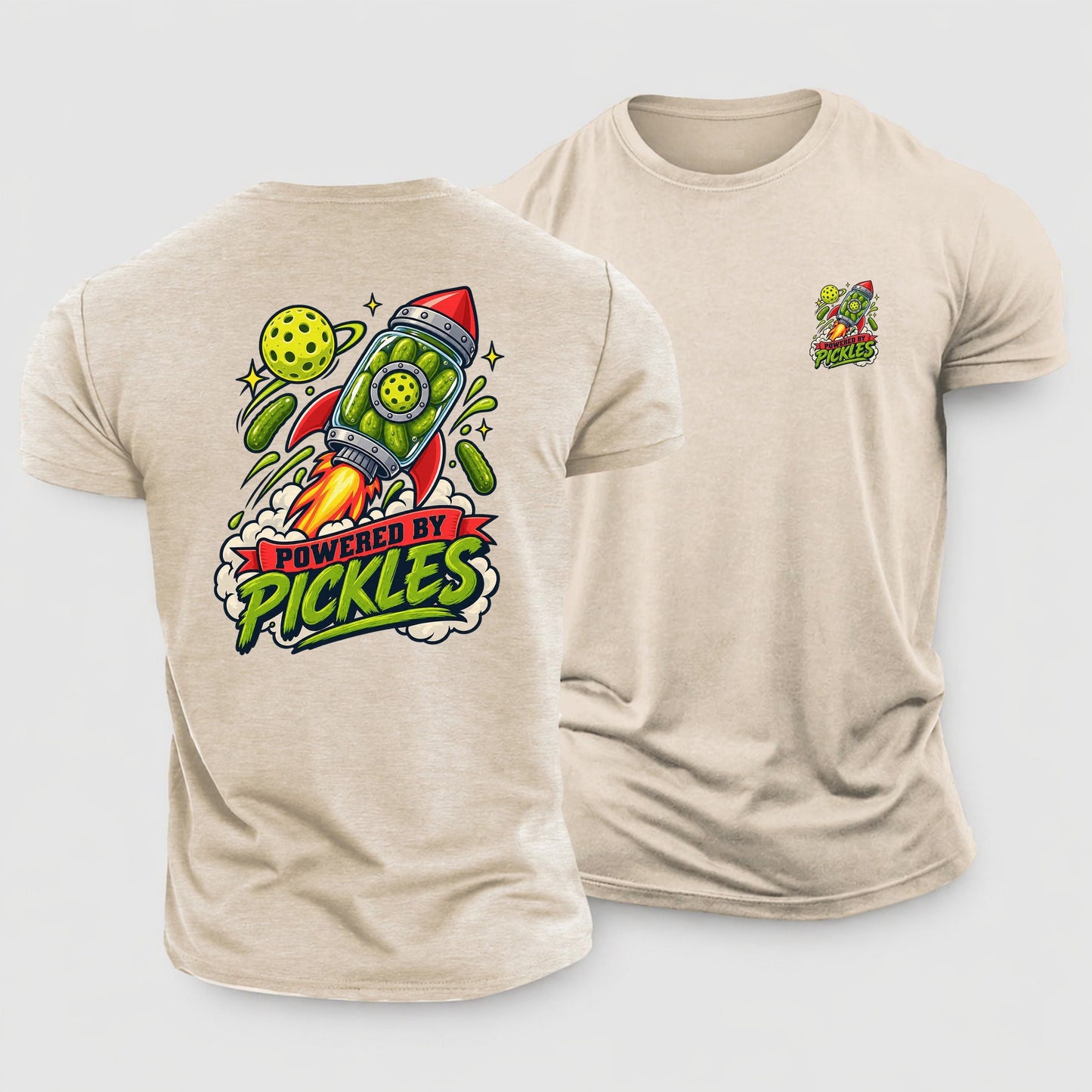 Powered By Pickles Pickleball Life Cotton T-Shirt – Sand