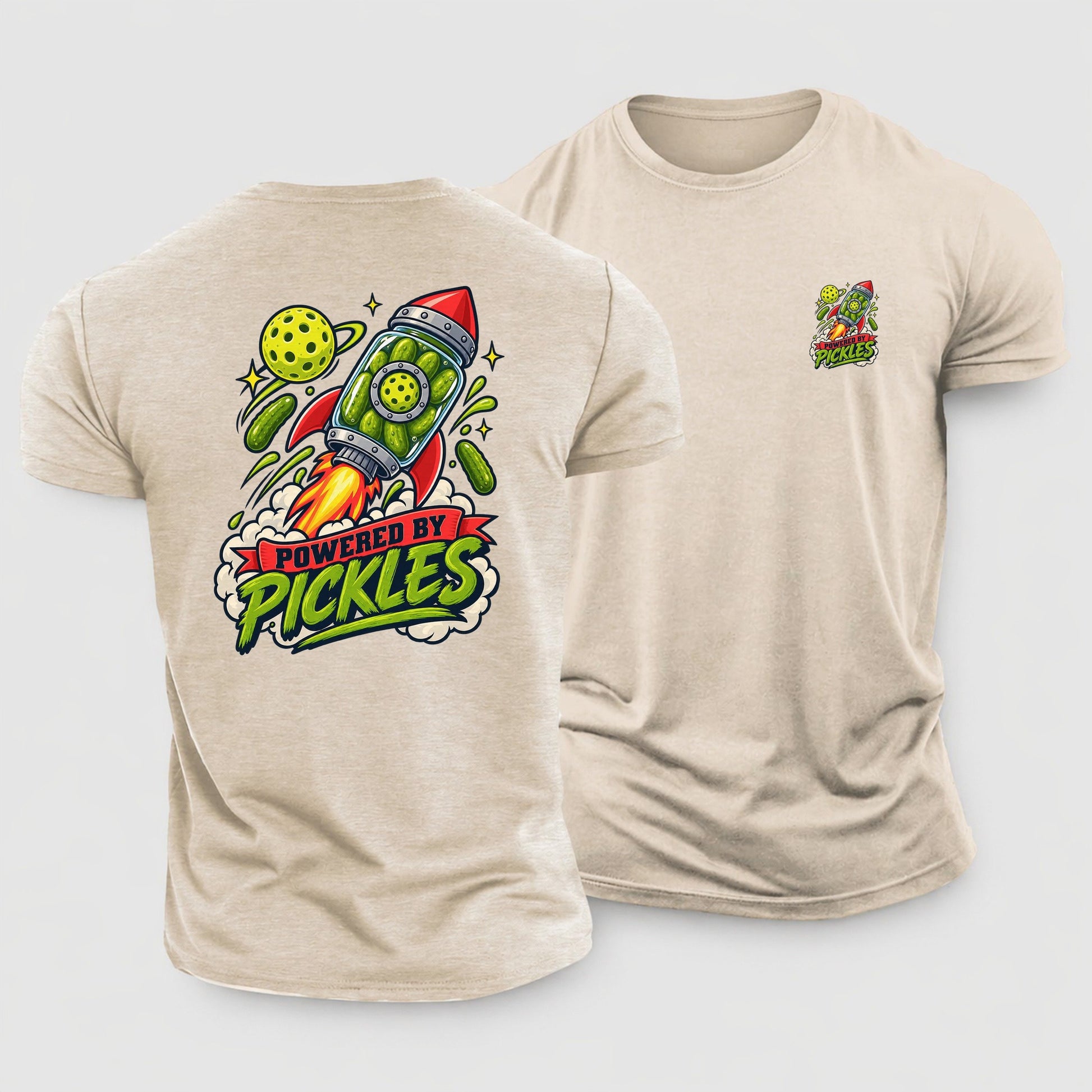 Powered By Pickles Pickleball Life Cotton T-Shirt – Sand