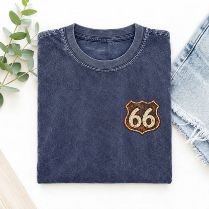 Route 66 Left Chest Vintage T-shirt – Blue