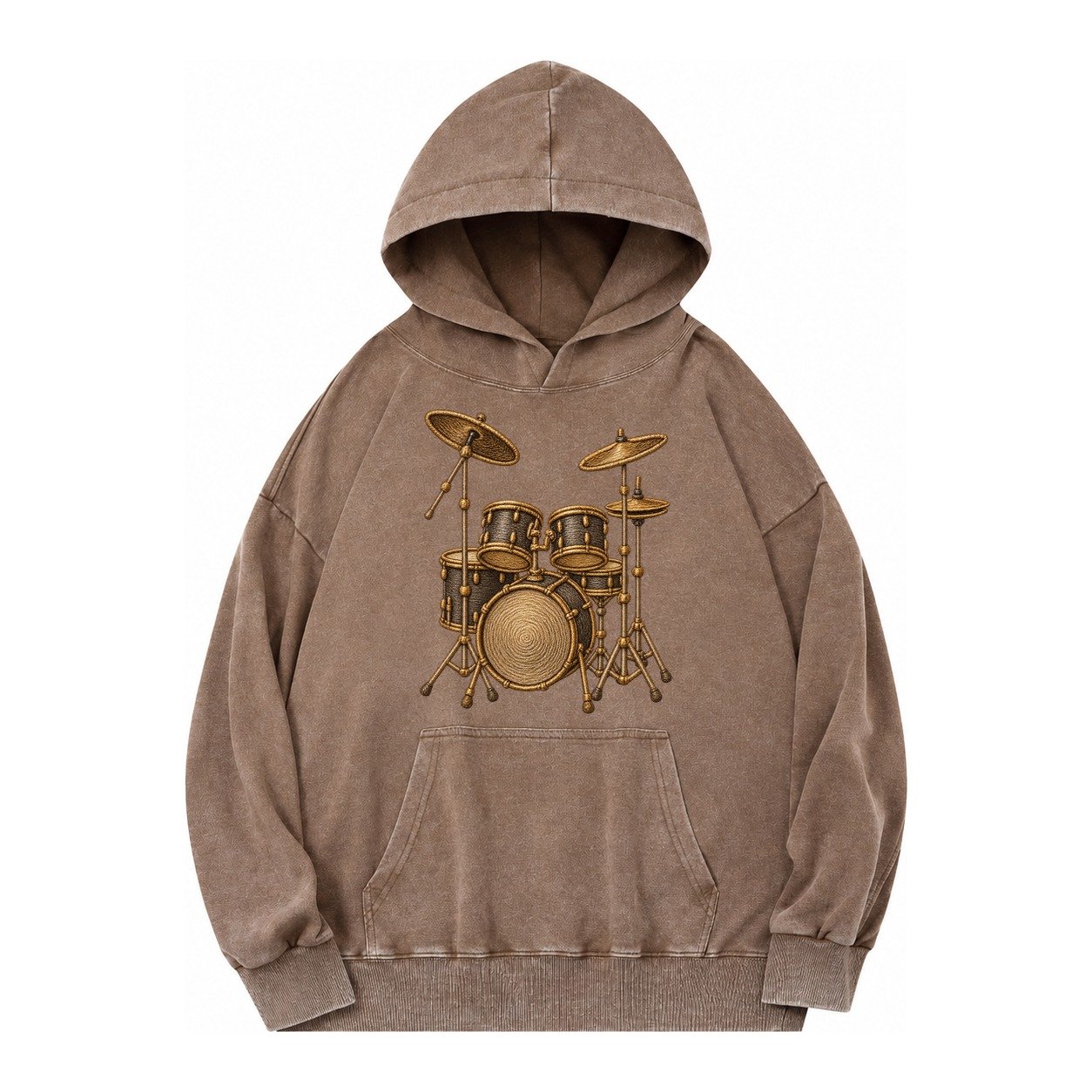 Drum Kit Vintage Washed Hoodie – Brown