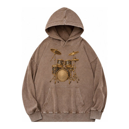 Drum Kit Vintage Washed Hoodie – Brown