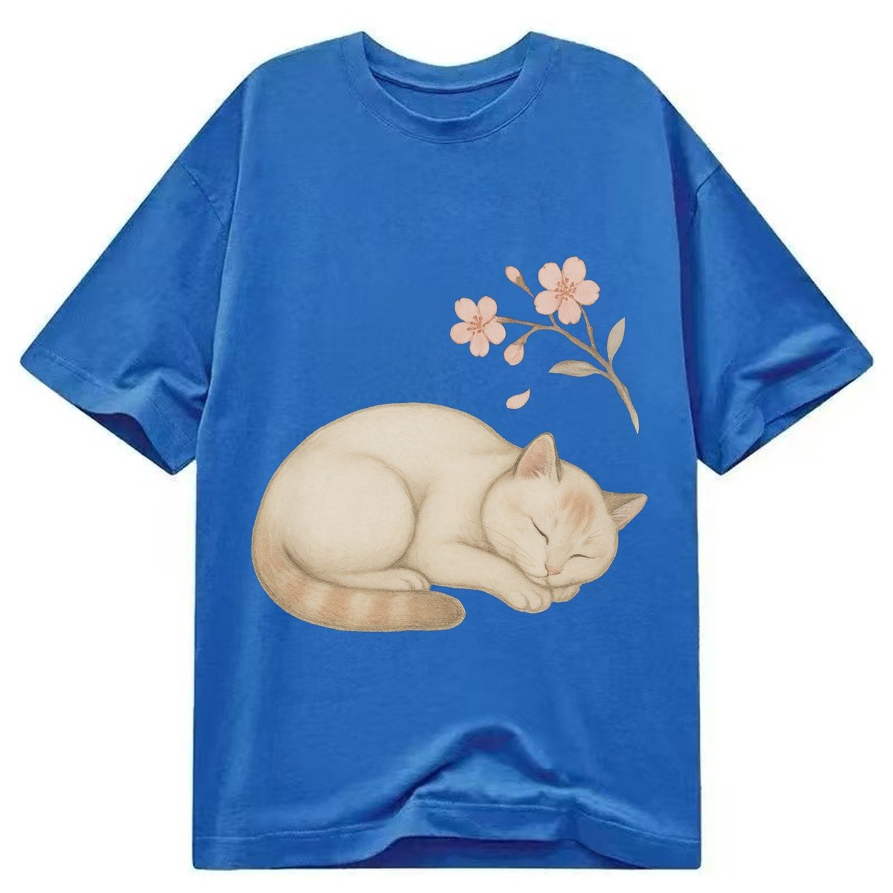 Zen Garden Cat Japanese Aesthetic Lying Peaceful Minimalist Classic T-shirt – Blue