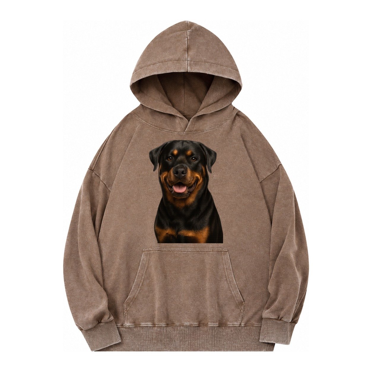 Rottweiler Powerful Guardian Vintage Washed Hoodie – Brown