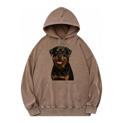Rottweiler Powerful Guardian Vintage Washed Hoodie – Brown