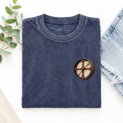 Bodhran Cross Grip Left Chest Vintage T-shirt – Blue