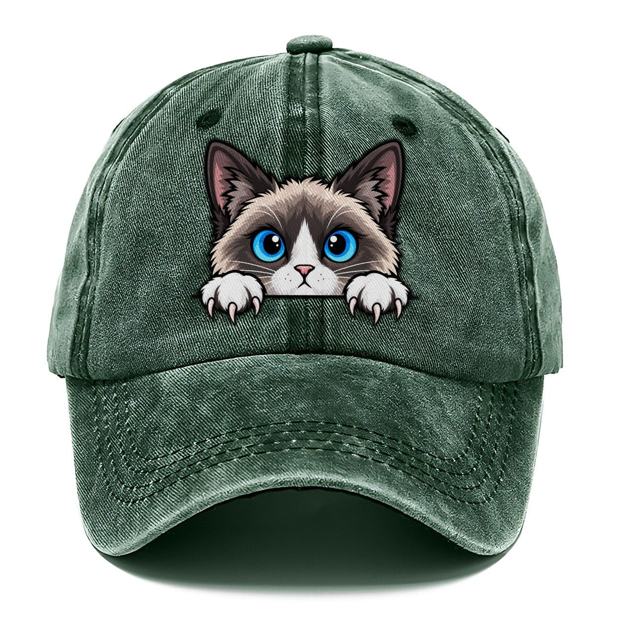 Snowshoe Cat Peeking Peeking Cats Classic Cap – Forest Mist