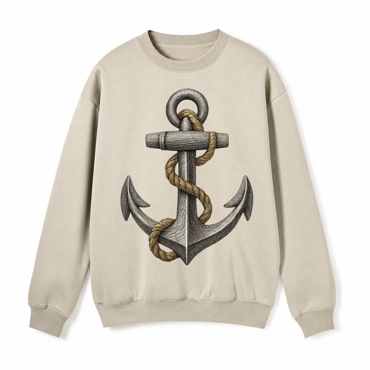 Anchor And Rope Fleece Sweatshirt – Light Khaki