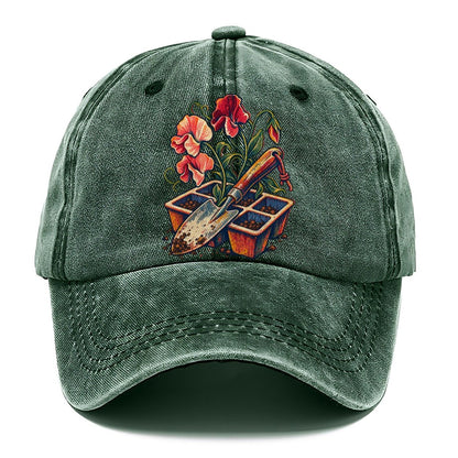 Garden Trowel Seed Tray And Sweet Peas Uk Culture Heritage Classic Cap – Forest Mist