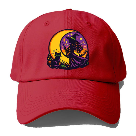 Moonlit Witch Cat Baseball Cap – Red
