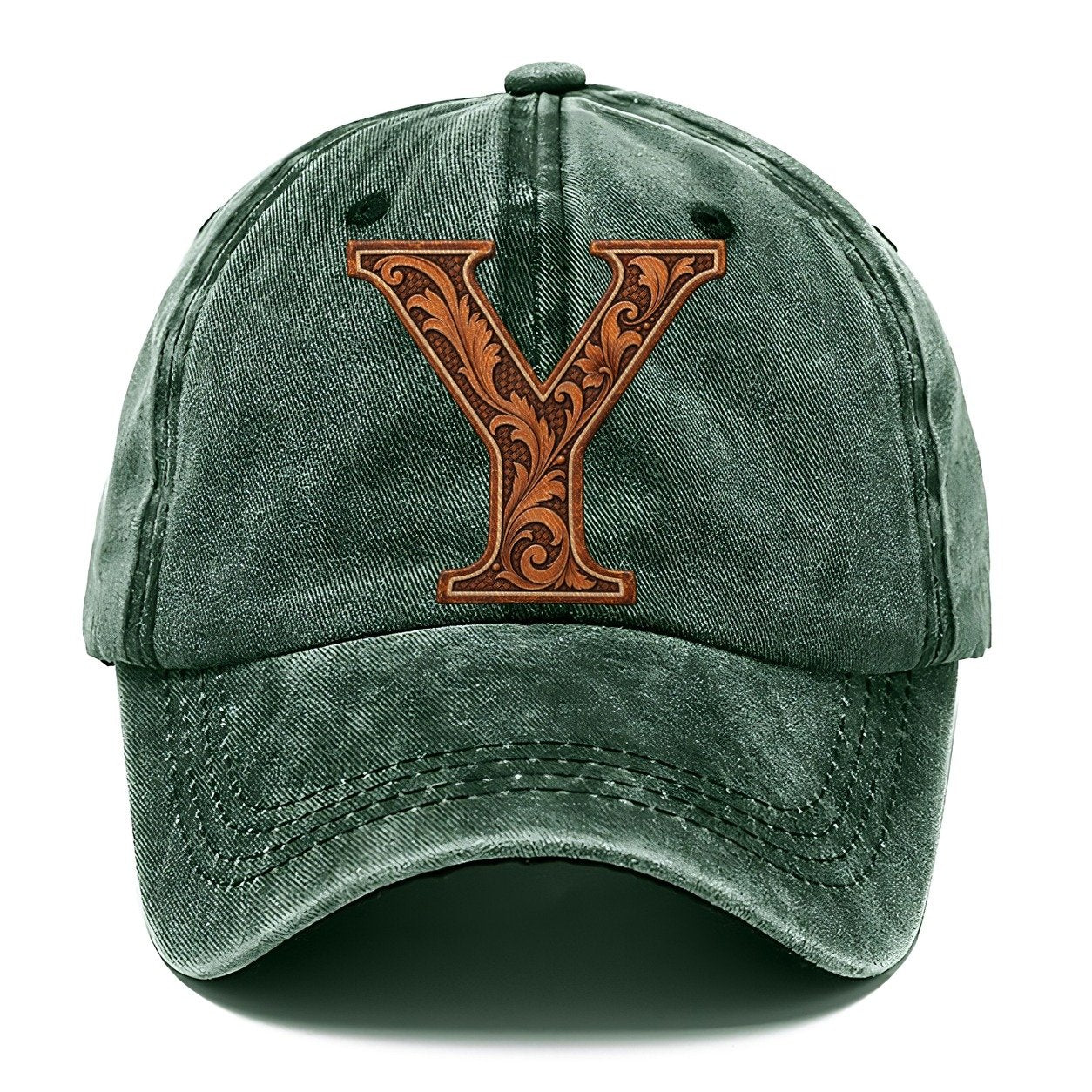 Tooled Leather Y Monogram Classic Cap – Forest Mist