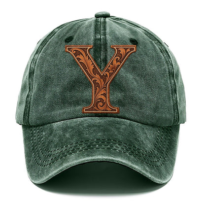 Tooled Leather Y Monogram Classic Cap – Forest Mist