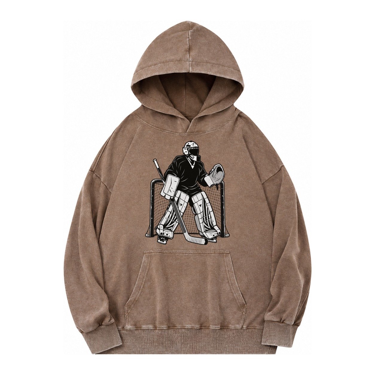 Hockey Goalie Vintage Washed Hoodie – Brown