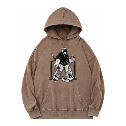 Hockey Goalie Vintage Washed Hoodie – Brown