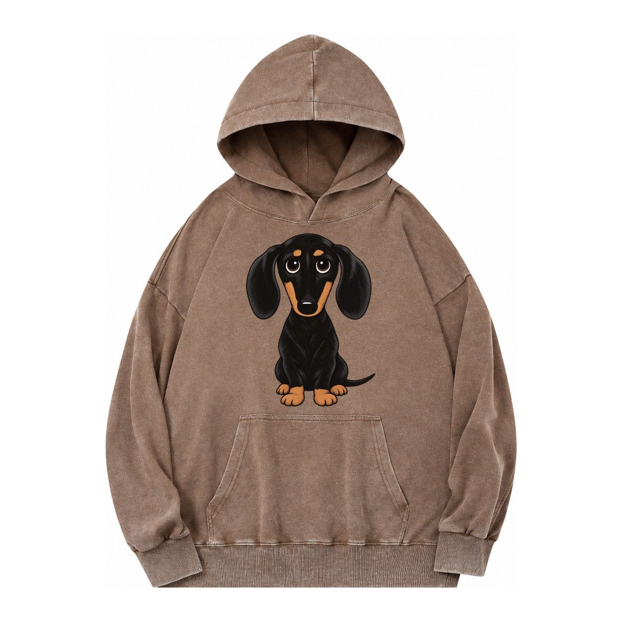 Retro Dachshund Vintage Washed Hoodie – Brown