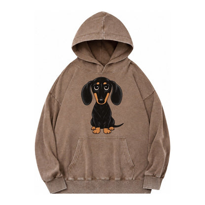 Retro Dachshund Vintage Washed Hoodie – Brown
