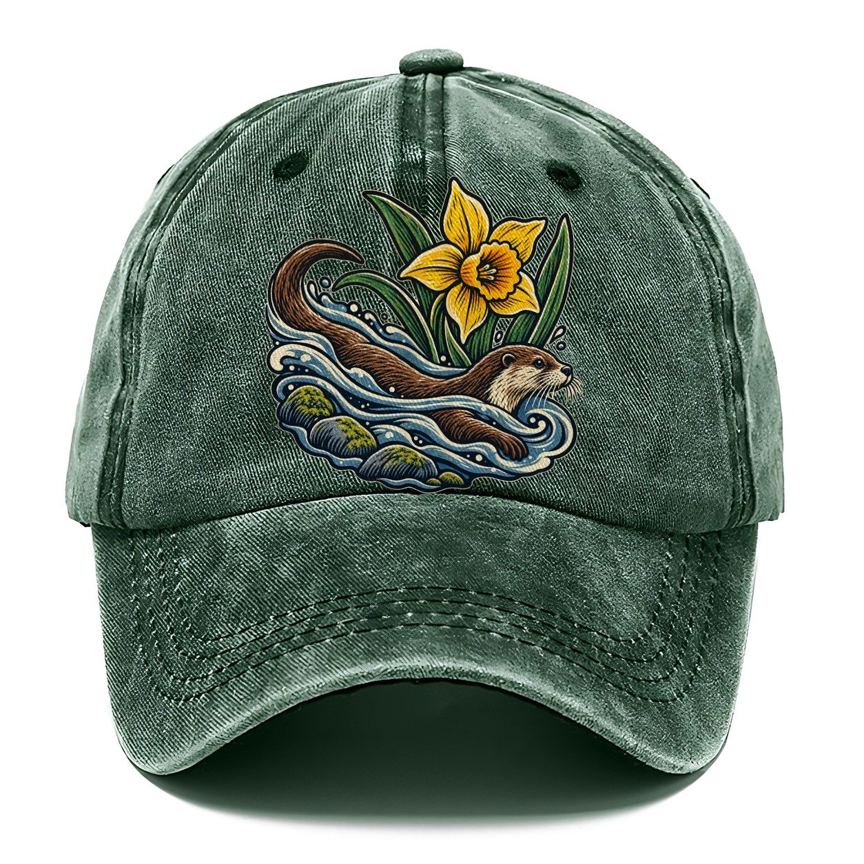 Welsh Otter And Daffodil Stream Uk Culture Heritage Classic Cap – Forest Mist