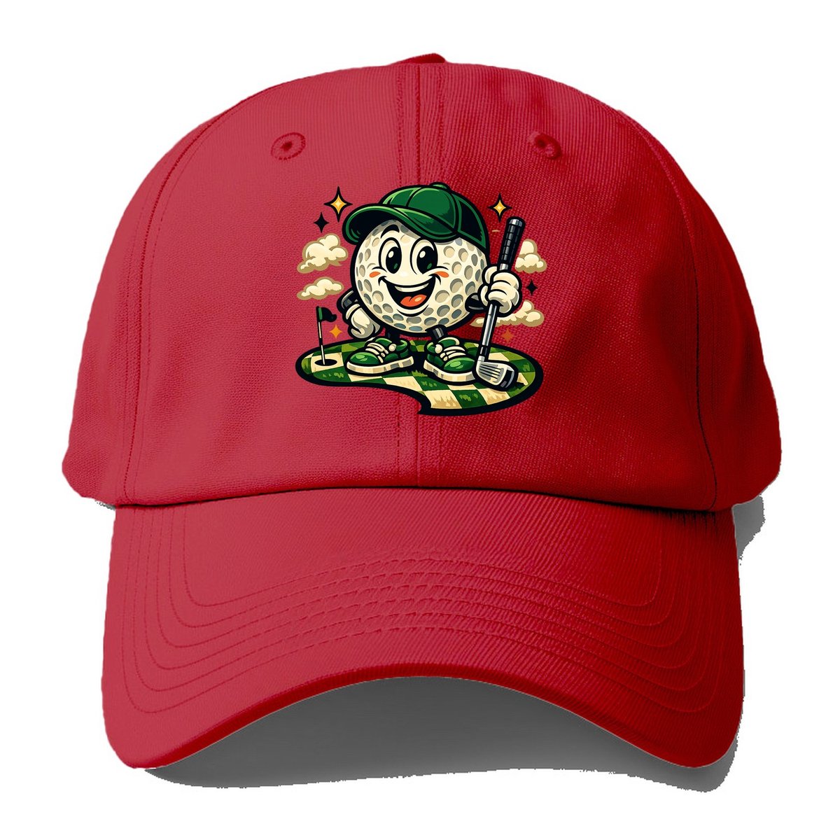 Green Fairway Mascot Baseball Cap – Red