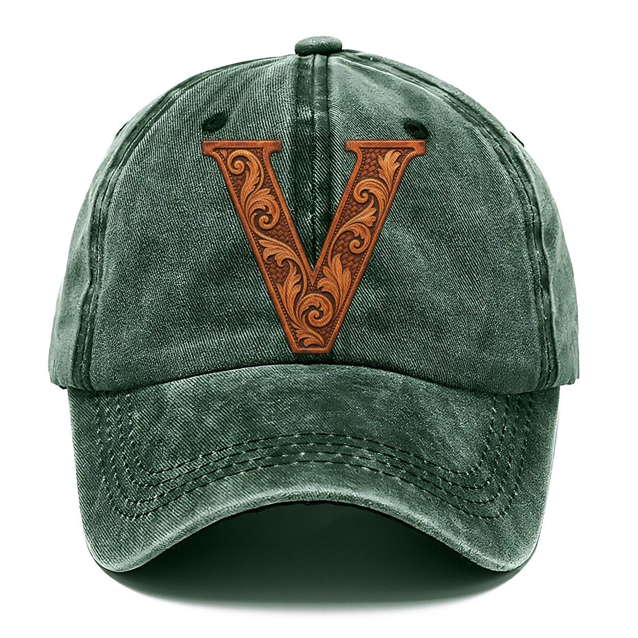 Tooled Leather V Monogram Classic Cap – Forest Mist