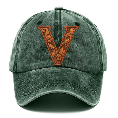 Tooled Leather V Monogram Classic Cap – Forest Mist