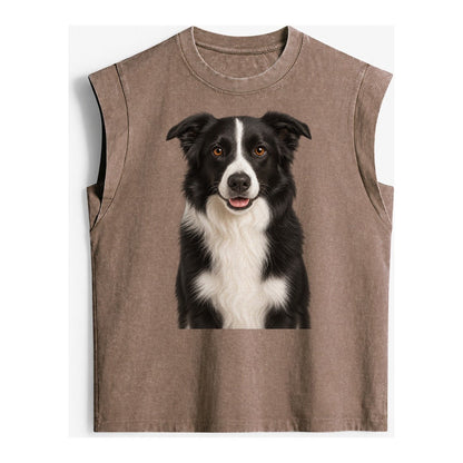 Border Collie Intelligent Companion Vintage Washed Tank – Brown