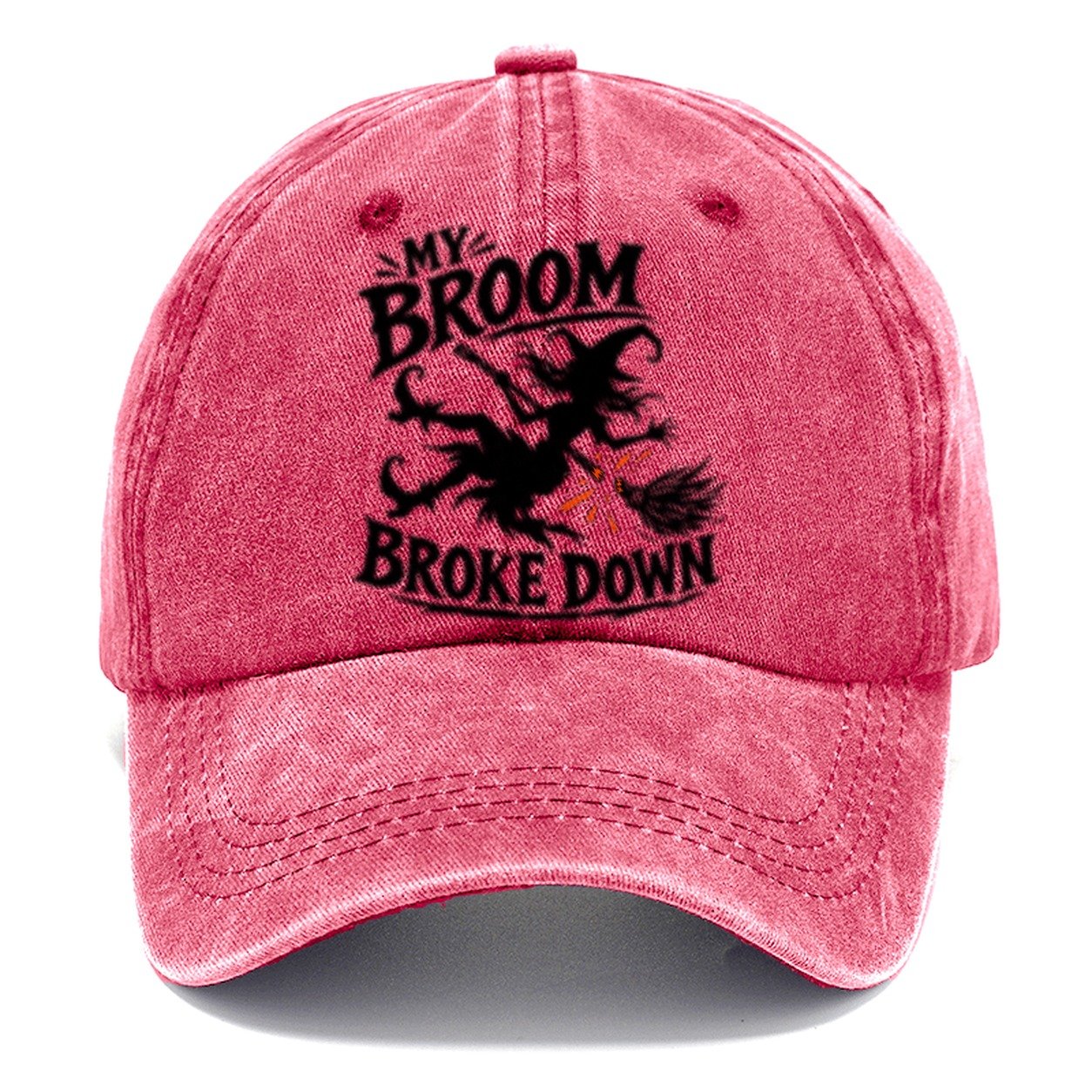 My Broom Broke Down Slogan Witch Magic Classic Cap – Pomegranate Blush