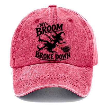 My Broom Broke Down Slogan Witch Magic Classic Cap – Pomegranate Blush