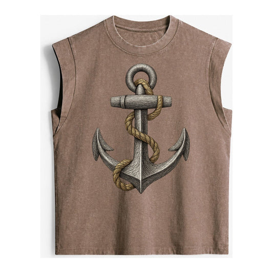 Anchor And Rope Vintage Washed Tank – Brown
