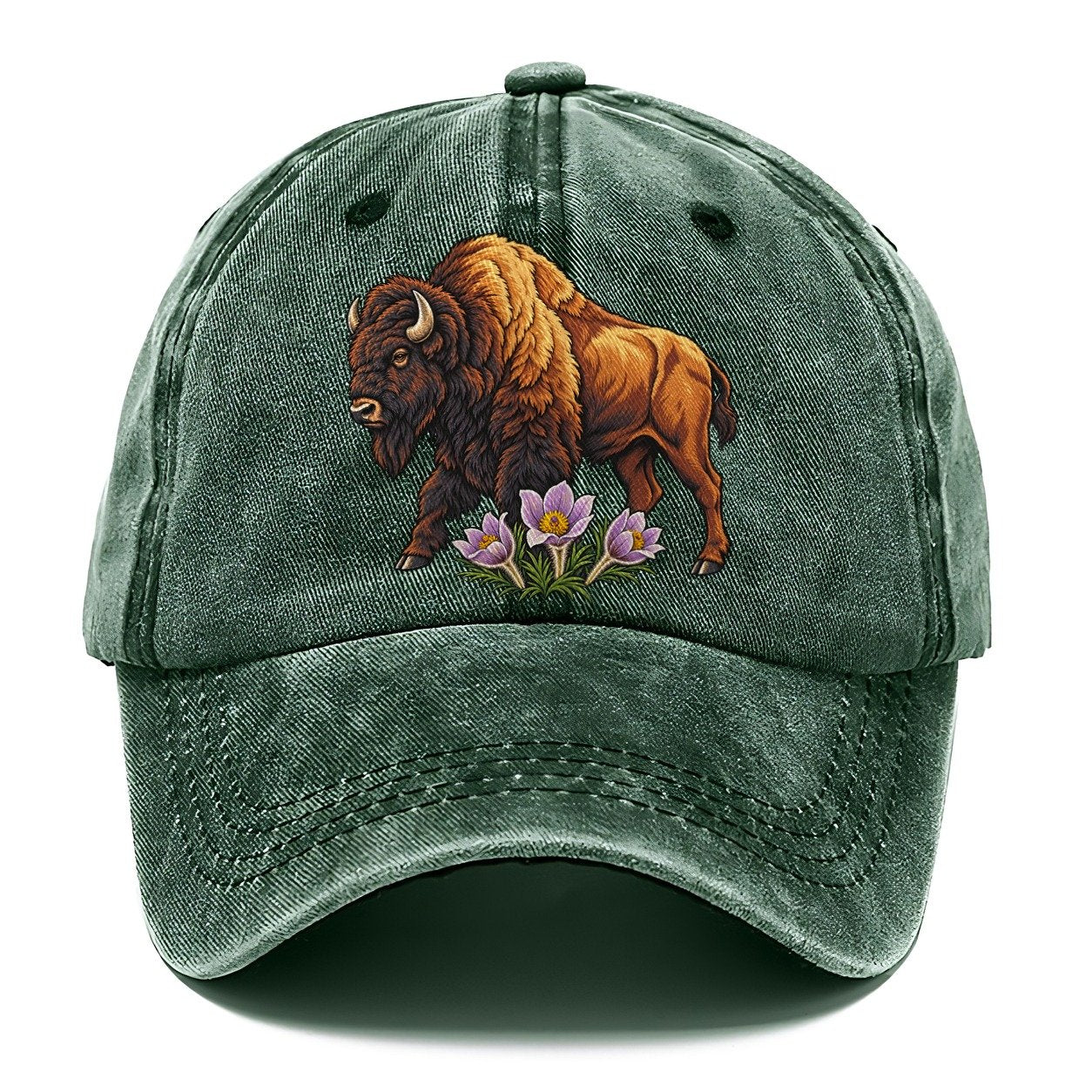 Wood Bison And Prairie Crocus Canada Cultural Icons Classic Cap – Forest Mist