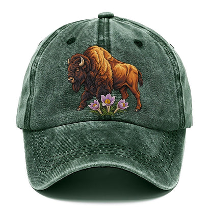 Wood Bison And Prairie Crocus Canada Cultural Icons Classic Cap – Forest Mist