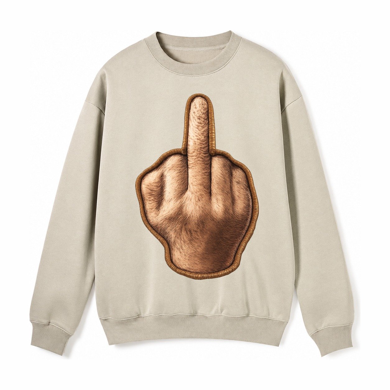 Middle Finger Hand Gesture In Skin Tone Attitude Fleece Sweatshirt – Light Khaki