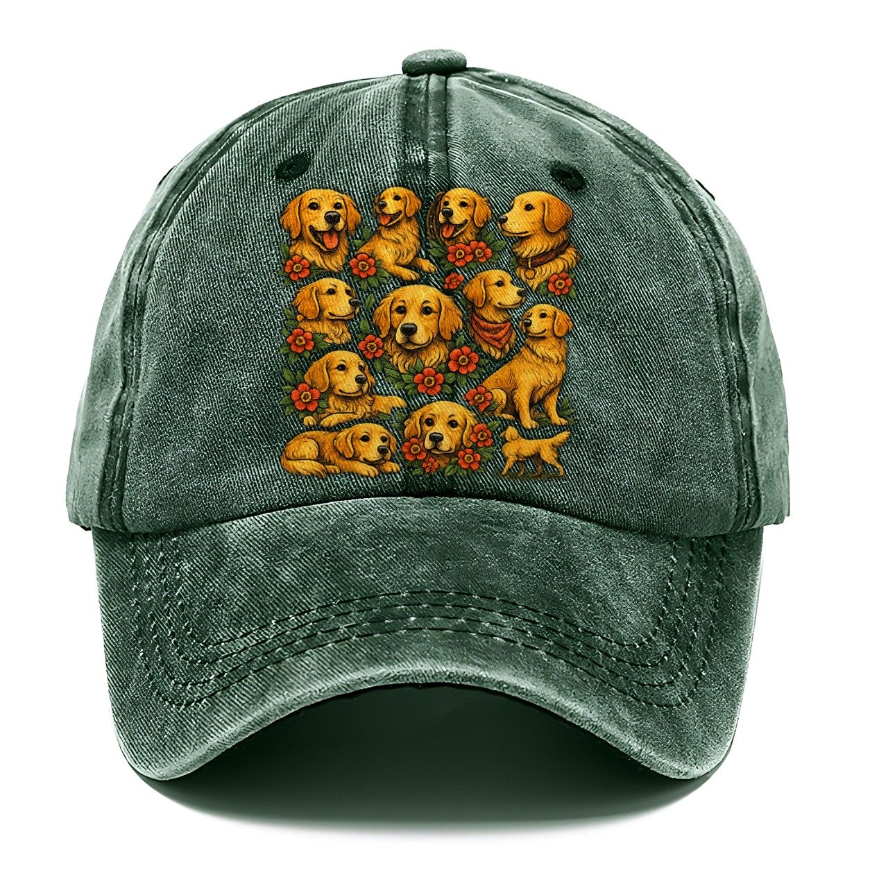 Golden Retriever Floral Sticker Sheet Classic Cap – Forest Mist