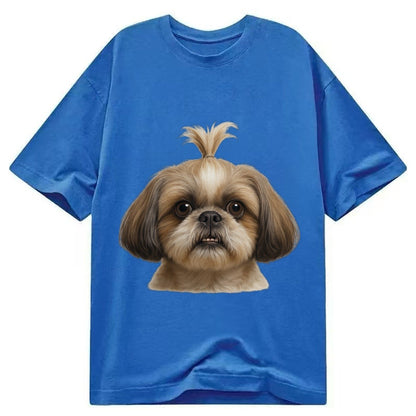 Shih Tzu Underbite Large Eyes Hair In Topknot Imperial Beari Classic T-shirt – Blue