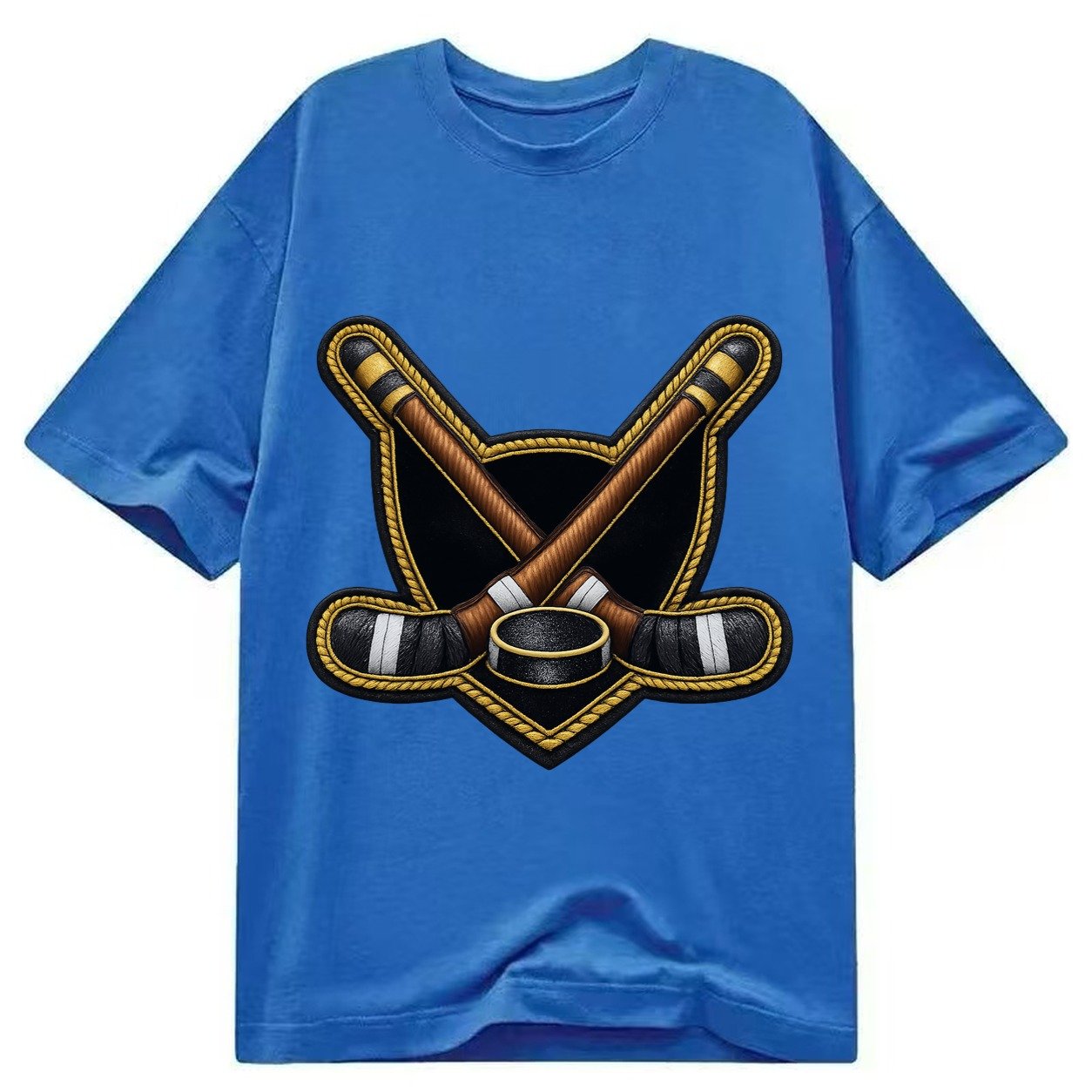 Embroidered Patch Design Hockey Crossed Sticks Ice Hockey St Classic T-shirt – Blue