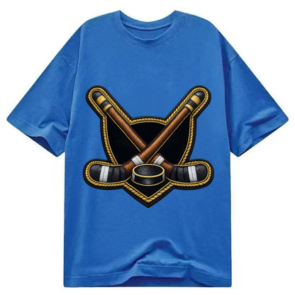 Embroidered Patch Design Hockey Crossed Sticks Ice Hockey St Classic T-shirt – Blue