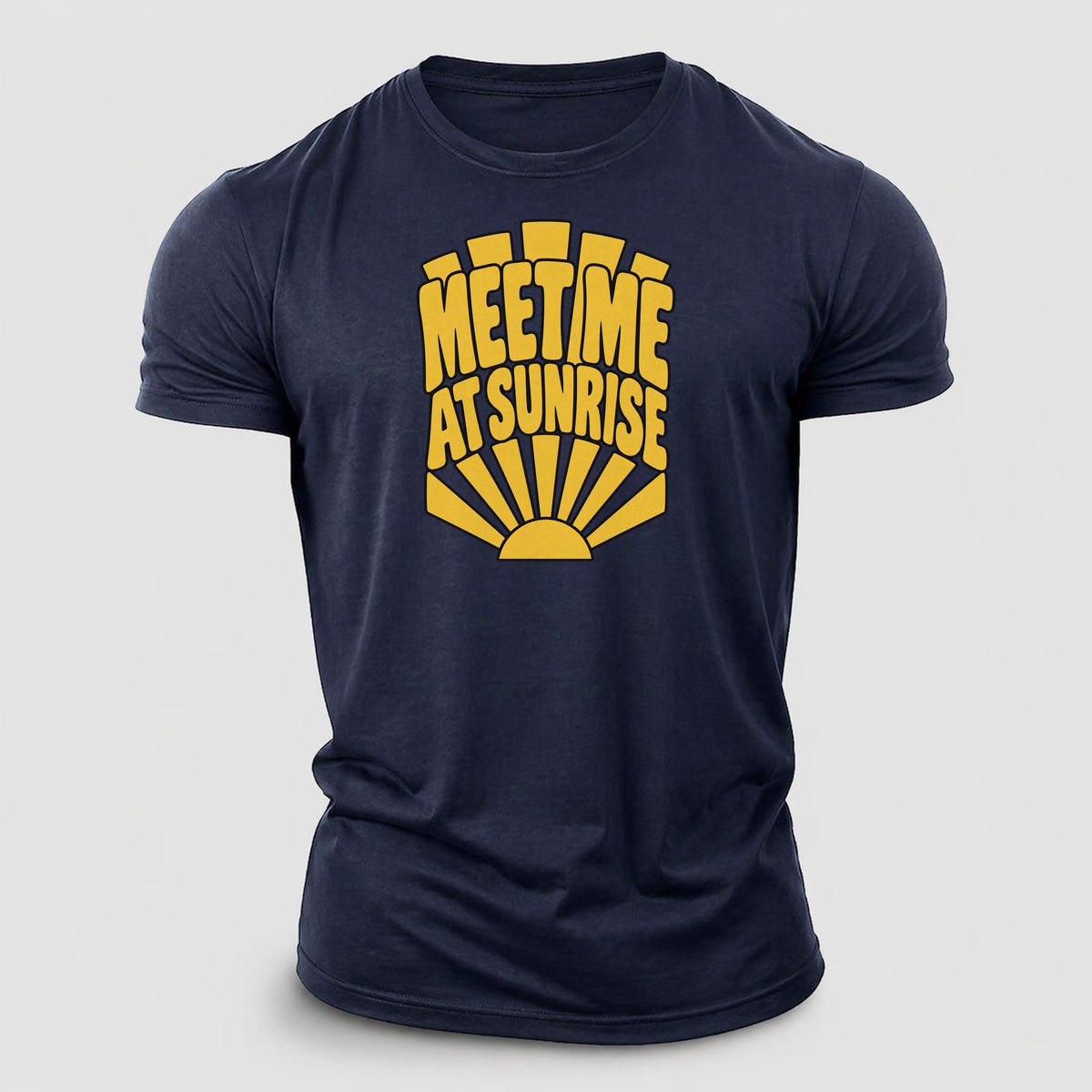 Meet Me At Sunrise Sunburst Sayings Cotton T-Shirt – Navy