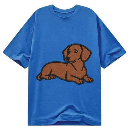 Dachshund Red Smooth Relaxed Lying Down With Head Up Embroid Classic T-shirt – Blue