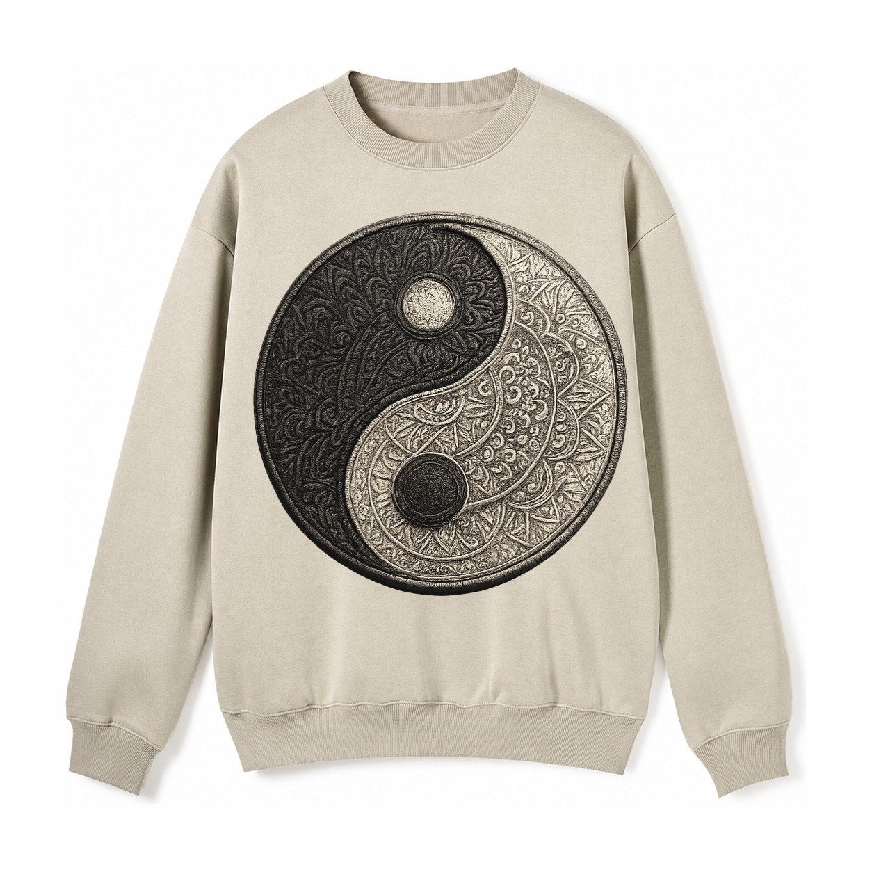 Mandala Yin Yang Fleece Sweatshirt – Light Khaki