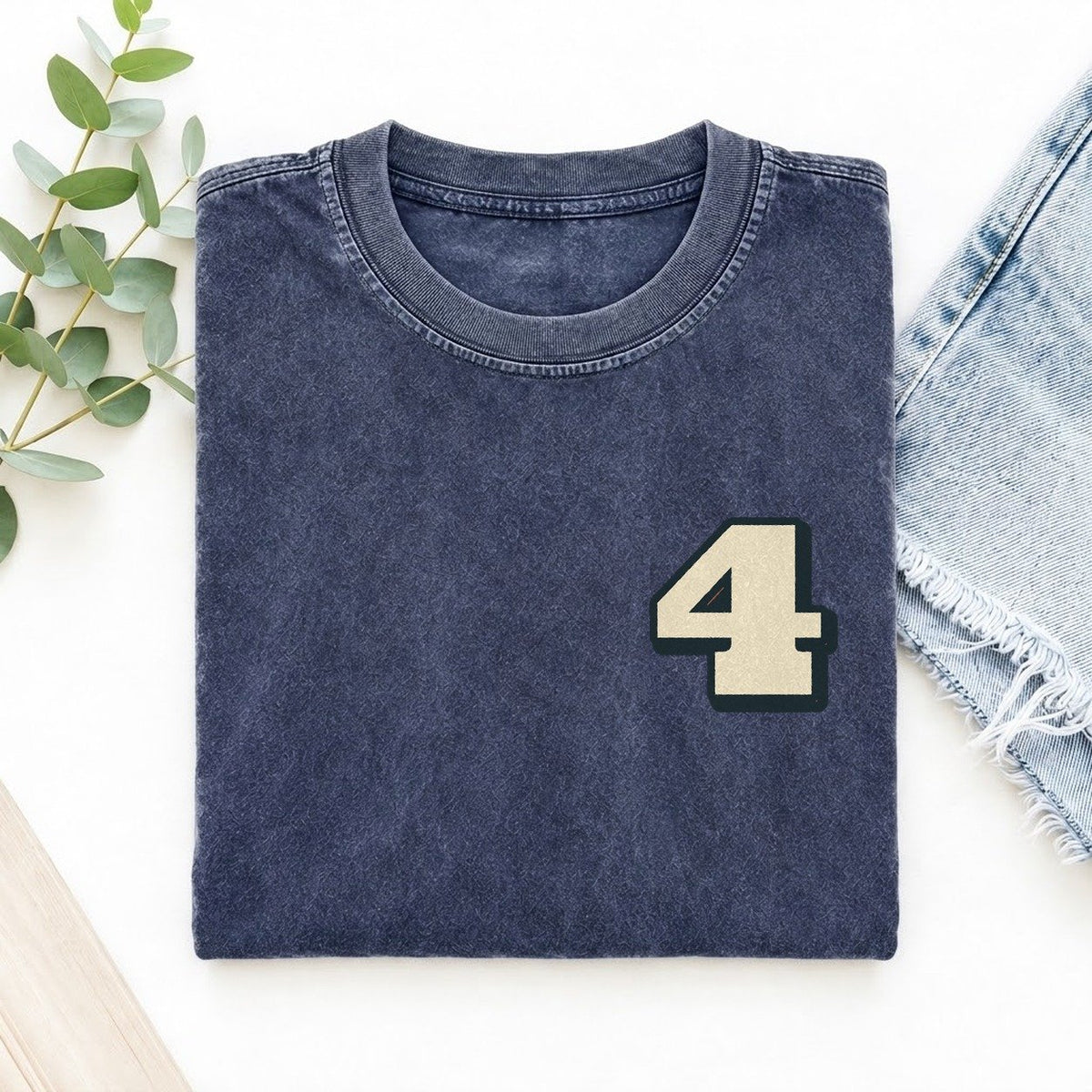 Number 4 Left Chest Vintage T-shirt – Blue